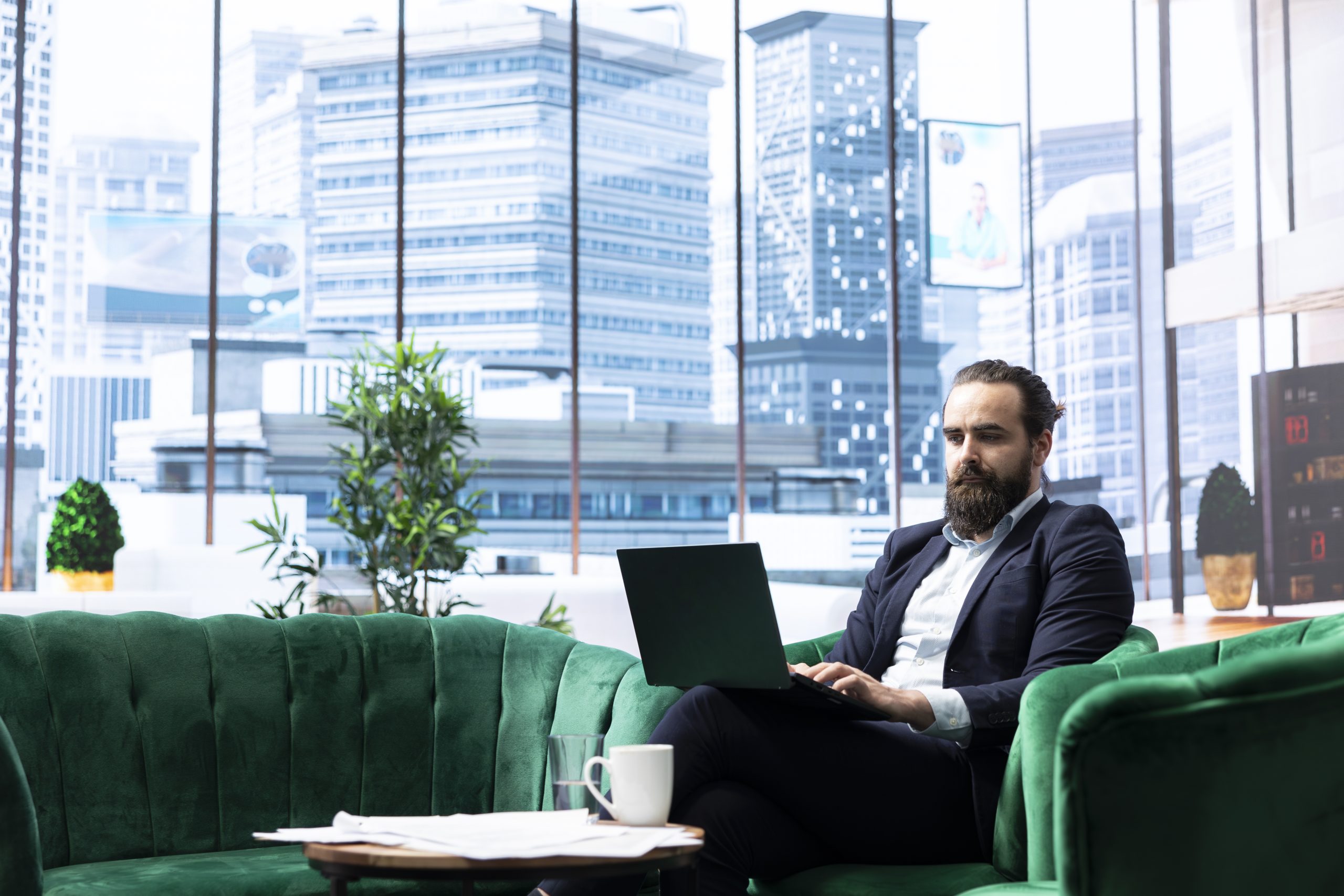 Powerful CEO in a corporate headquarters plans company expansion